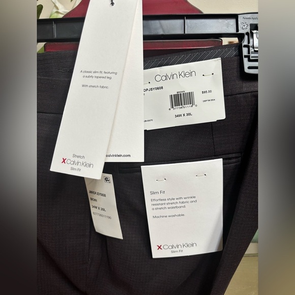 MENS CALVIN KLEIN CLASSIC SLIM FIT DARK GRAY WRINKLE FREE DRESS PANTS SZ 34X30 - Picture 5 of 11